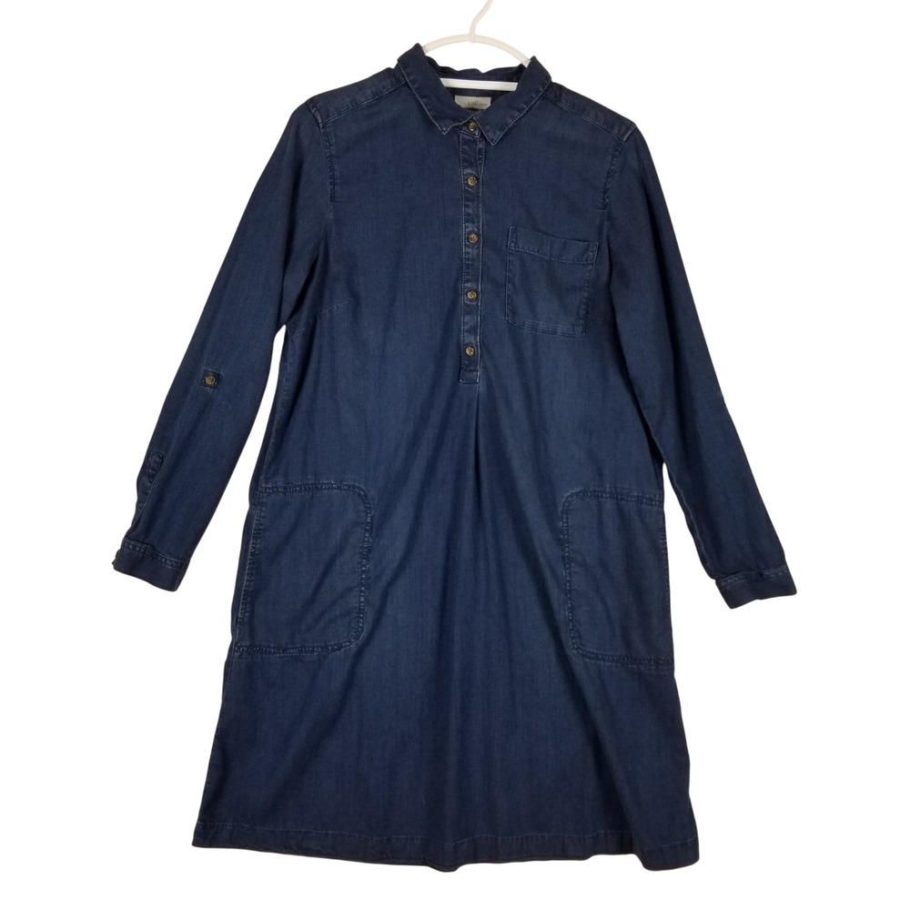 J. Jill Denim Shirt Dress Women Medium Blue Tencel Blend Long Sleeve Pockets